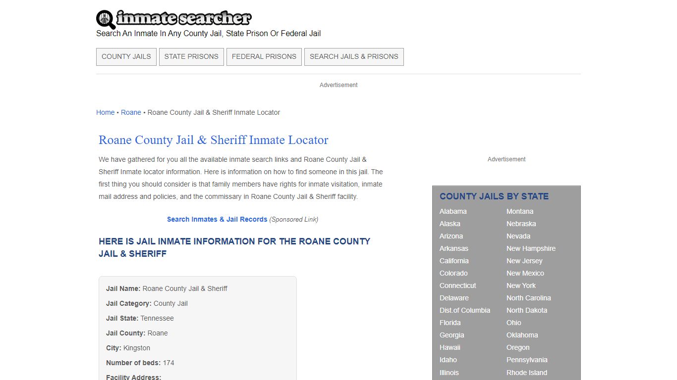 Roane County Jail & Sheriff Inmate Locator - Inmate Searcher