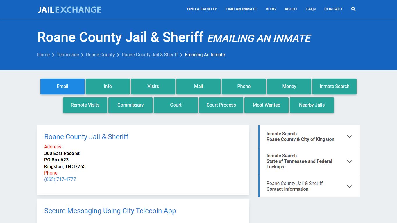 Inmate Text, Email - Roane County Jail & Sheriff, TN